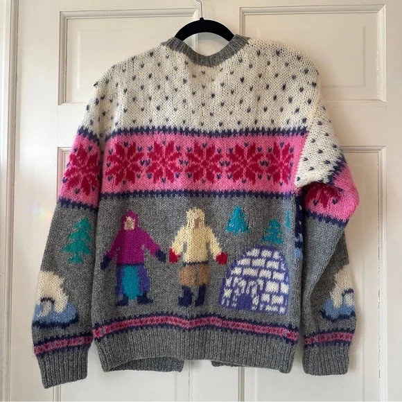 Vintage Skyr Wool Button Down Ski Sweater Cardigan Medium Eskimo fair isle knit - Picture 5 of 5